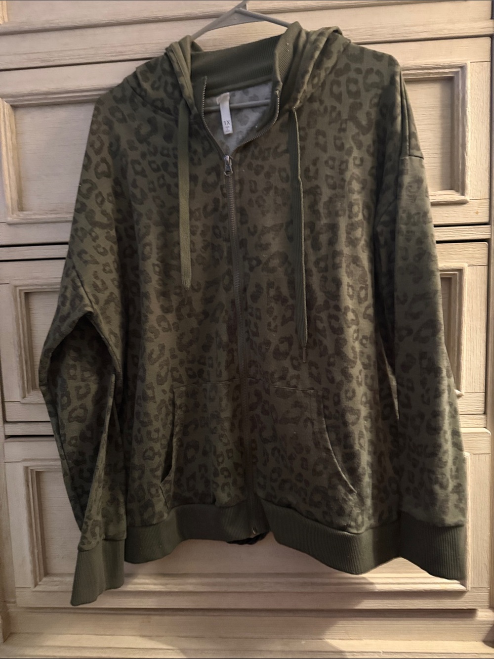 LuLaRoe Olive Green Leopard Zip Front Hoodie